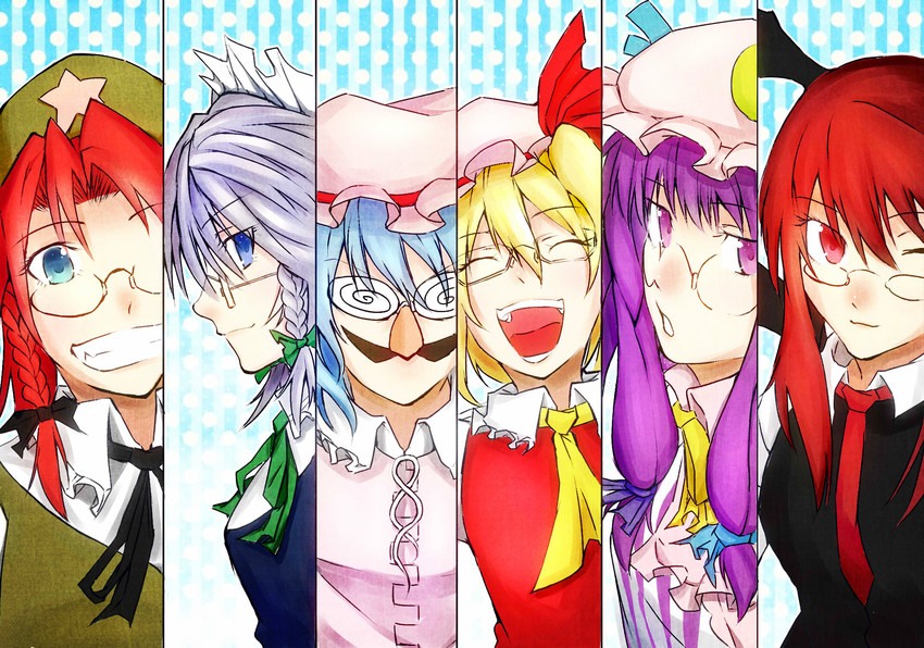 remilia scarlet, flandre scarlet, izayoi sakuya, patchouli knowledge, hong meiling, and 1 more (touhou) drawn by kuroneko_(sanzo5531)