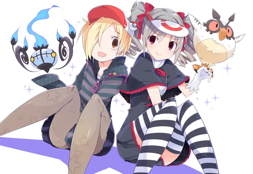 shirasaka koume, kanzaki ranko, chandelure, and hoothoot (pokemon and 2 more) drawn by rfa