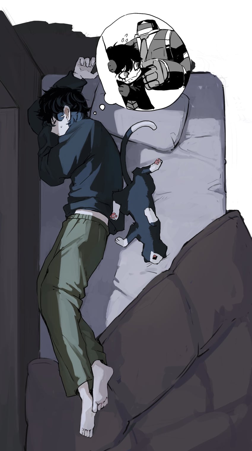 amamiya ren and morgana (persona and 1 more) drawn by 1_kdcrf
