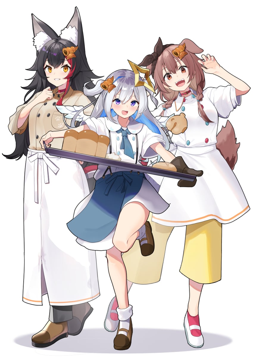 ookami mio, amane kanata, inugami korone, and listener (hololive and 1 more) drawn by yuuzuki_(re'ef)