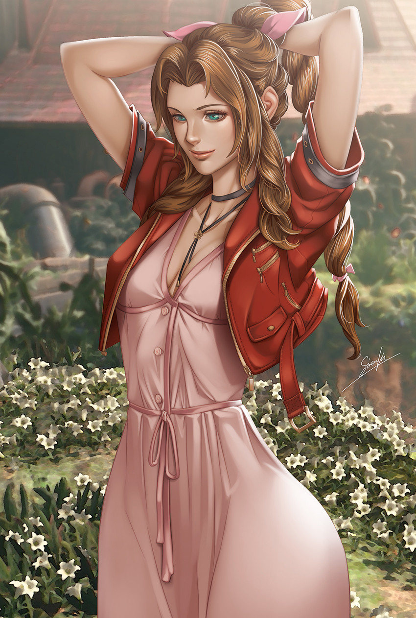aerith gainsborough (final fantasy and 2 more) drawn by sirenlin