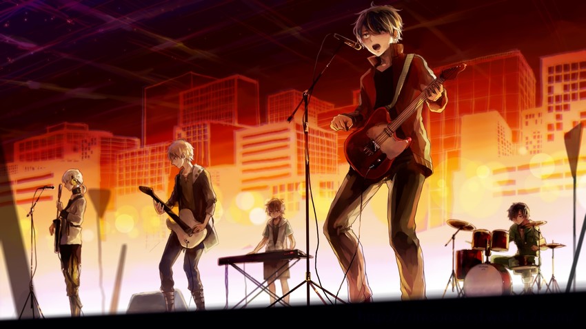 kisaragi shintarou, kano shuuya, seto kousuke, konoha, and amamiya hibiya (kagerou project) drawn by crimsonseed