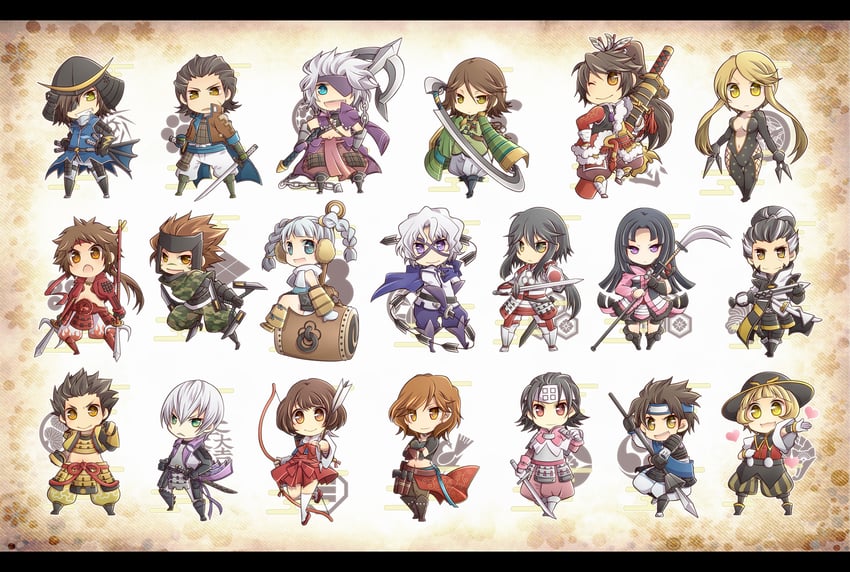 date masamune, sanada yukimura, chousokabe motochika, mouri motonari, ishida mitsunari, and 15 more (sengoku basara) drawn by tokiazu