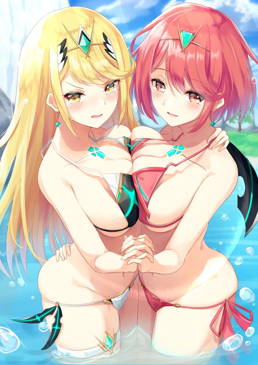 pyra and mythra (xenoblade chronicles and 1 more) drawn by igayan