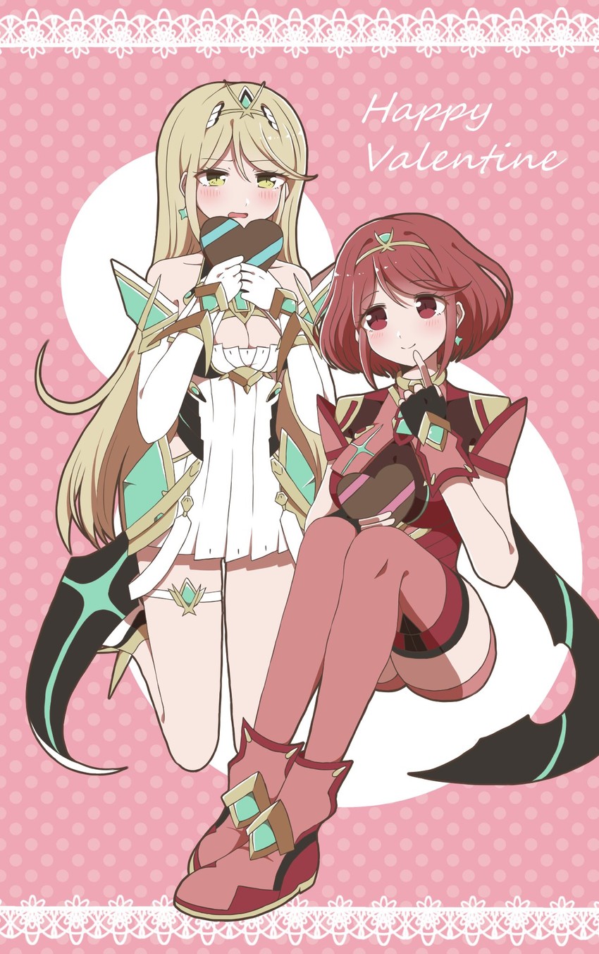 pyra and mythra (xenoblade chronicles and 1 more) drawn by hotatechoco_(hotariin)