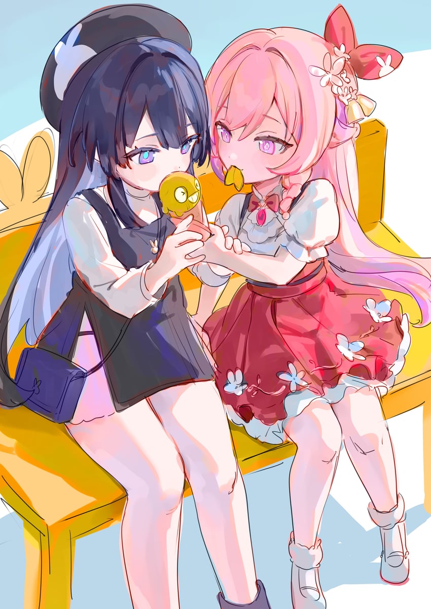 raiden mei, elysia, and homu (honkai and 1 more) drawn by roena