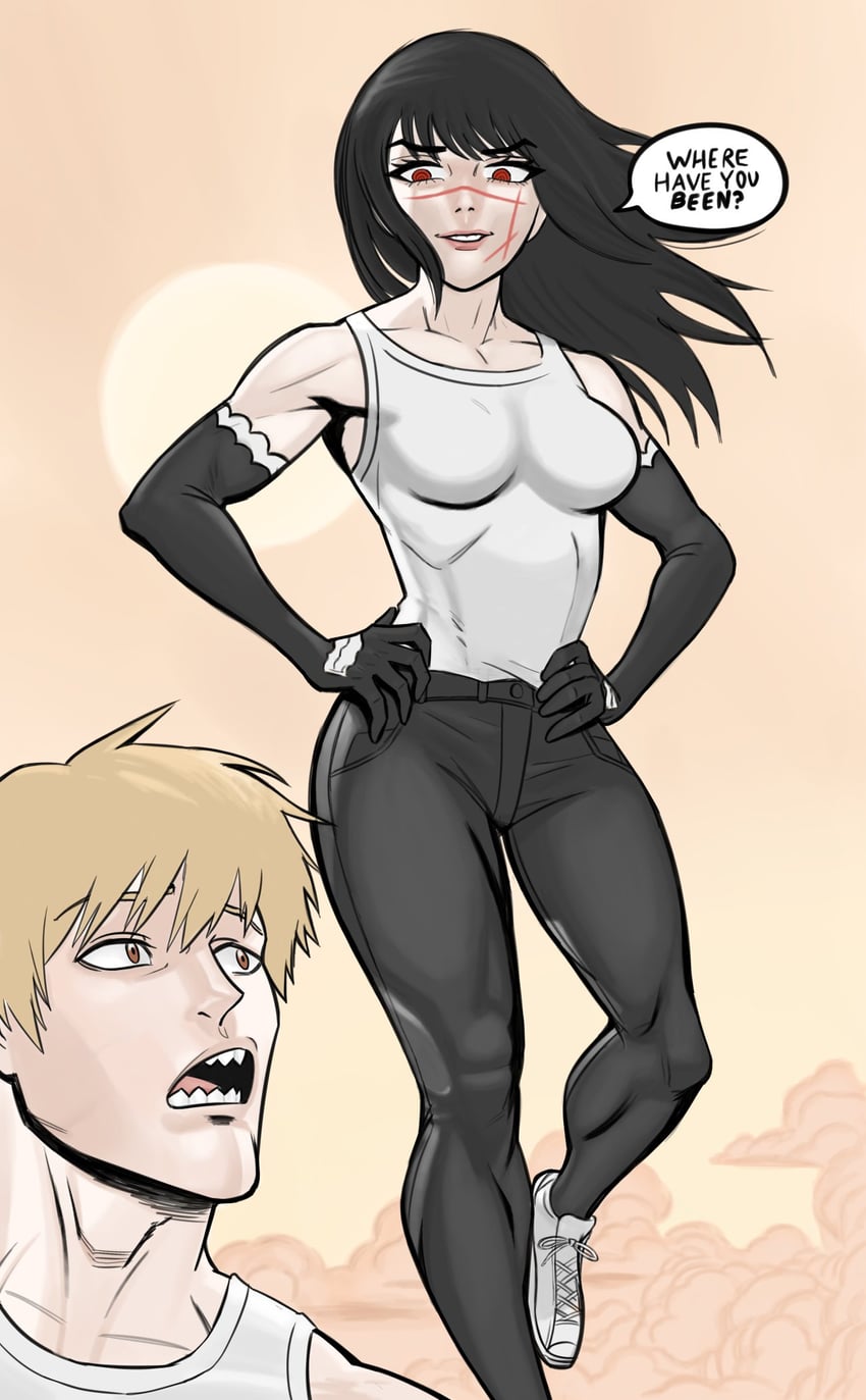 denji, yoru, and anissa (chainsaw man and 1 more) drawn by thebabalgam