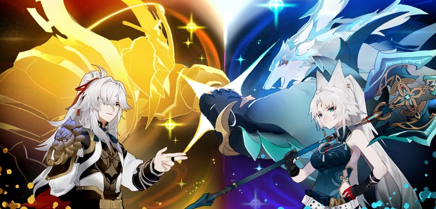 feixiao, jing yuan, ecliptic inner beast, and lightning-lord (honkai and 1 more) drawn by loss_kim