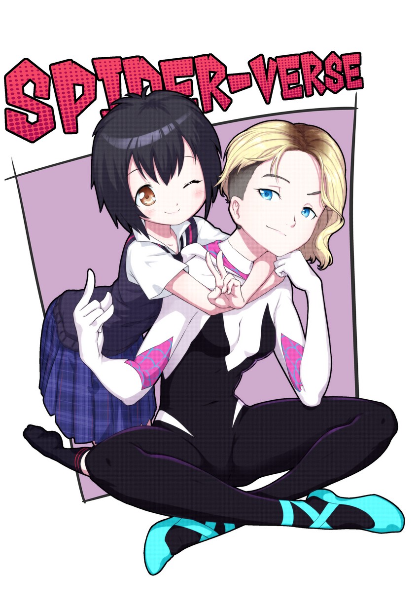 spider-gwen, gwen stacy, and peni parker (marvel and 3 more) drawn by matatabi_(karukan222)