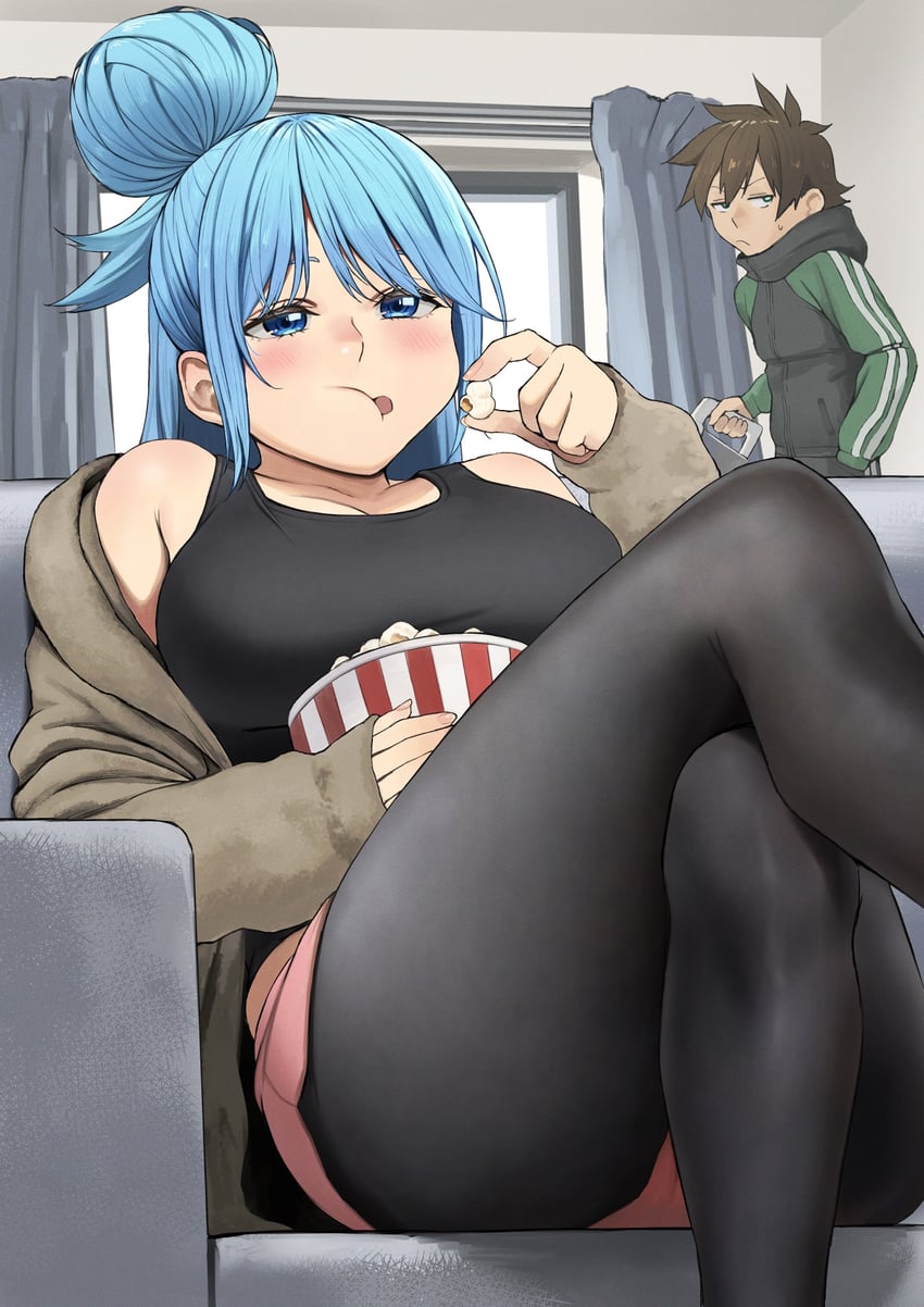 aqua and satou kazuma (kono subarashii sekai ni shukufuku wo!) drawn by izawa_(bhive003)