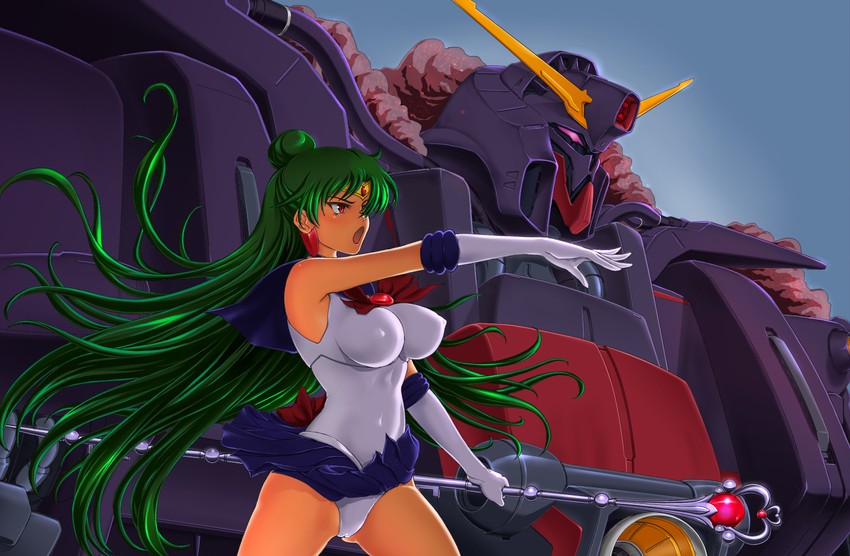 meiou setsuna, sailor pluto, and psycho gundam mk ii (gundam and 2 more) drawn by sonota_taisei