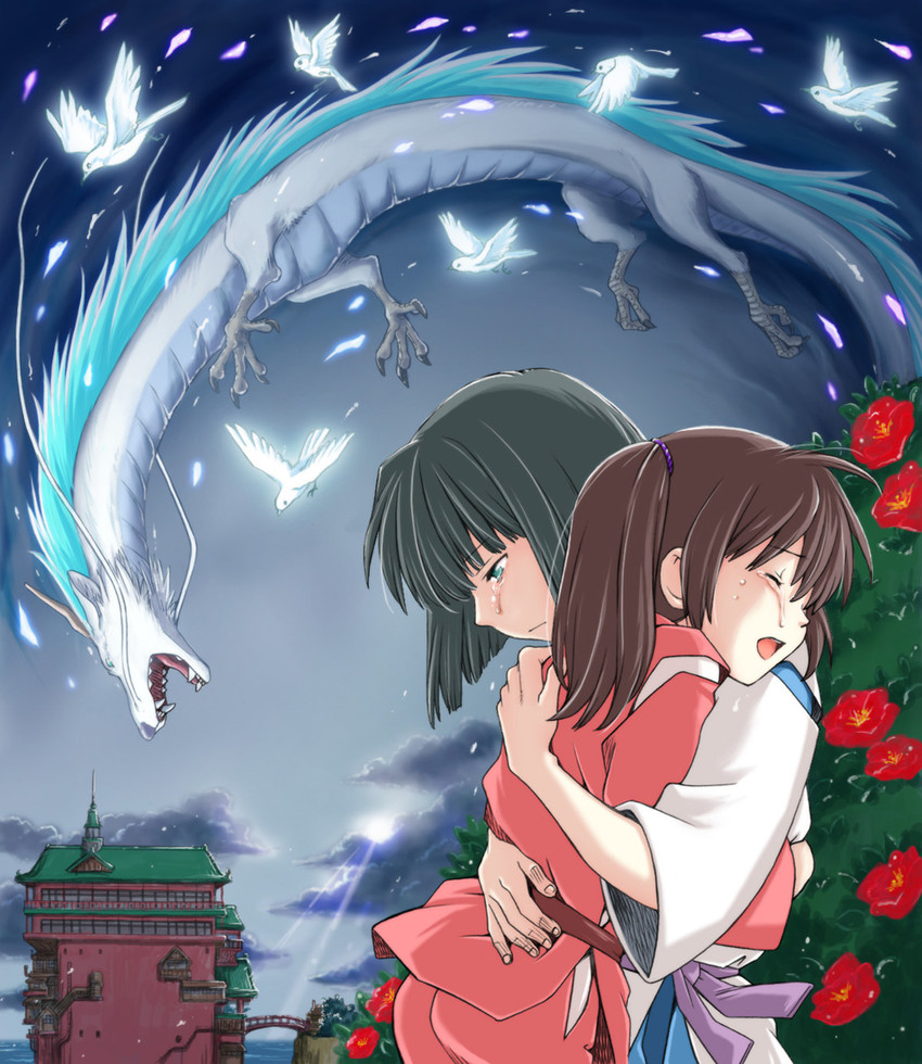 ogino chihiro and haku (sen to chihiro no kamikakushi) drawn by souko_souji