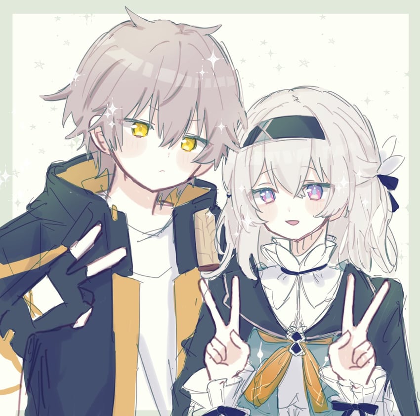 trailblazer, firefly, and caelus (honkai and 1 more) drawn by mumei666