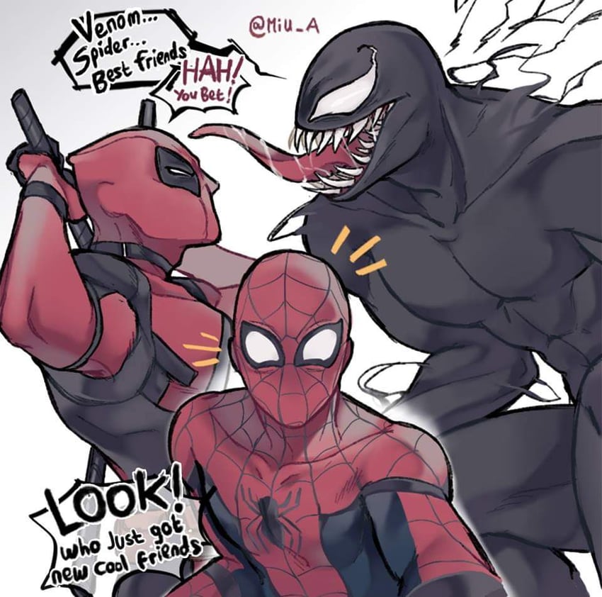deadpool, spider-man, and venom (marvel and 3 more) drawn by akira_yoru