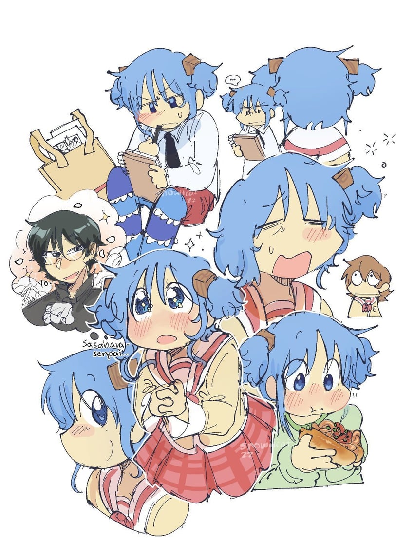 naganohara mio, aioi yuuko, and sasahara koujirou (nichijou) drawn by snowii_cat