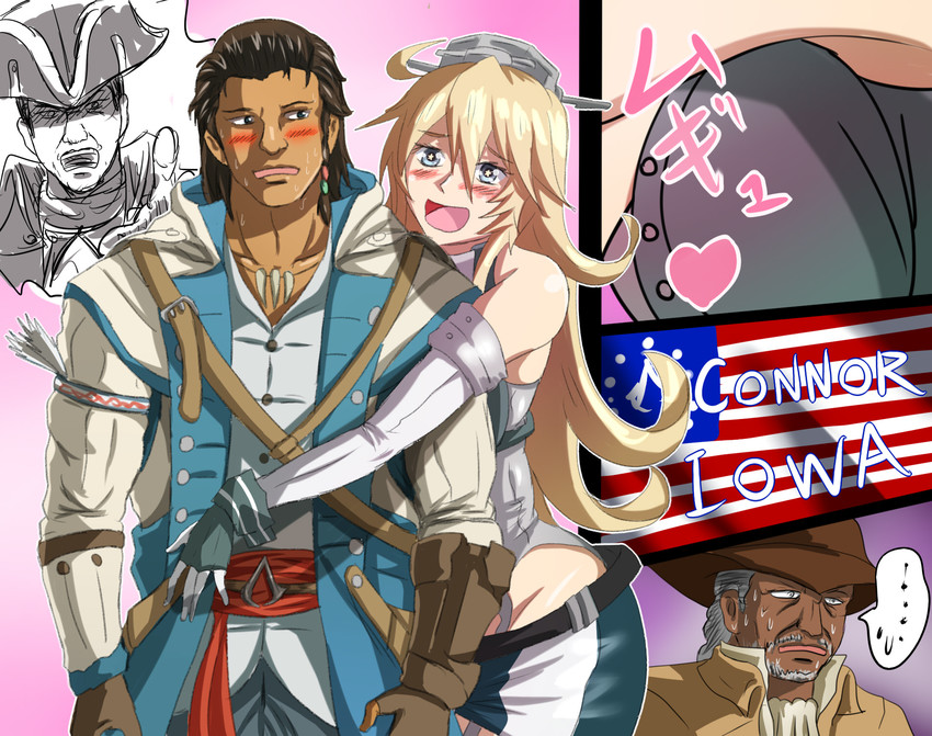 iowa, connor kenway, haytham kenway, and achilles davenport (kantai collection and 1 more) drawn by pitcairn_meusel