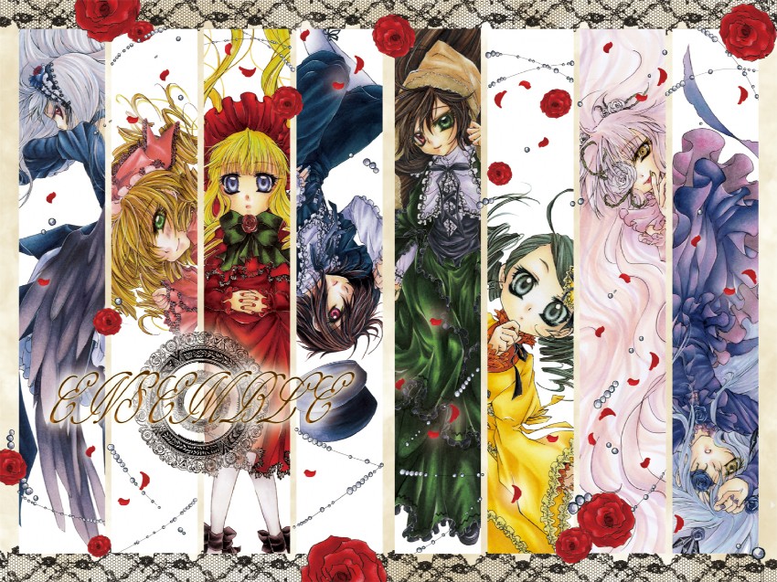 suigintou, shinku, suiseiseki, souseiseki, hinaichigo, and 3 more (rozen maiden) drawn by minami-n