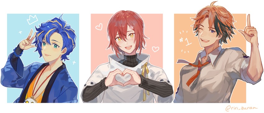 astel leda, hanasaki miyabi, and yukoku roberu (holostars) drawn by riri_zuran