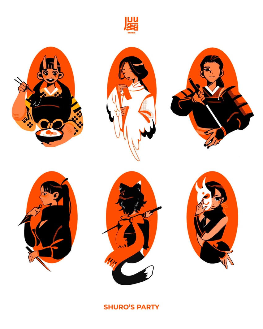 izutsumi, inutade, shurou, maizuru, hien, and 1 more (dungeon meshi) drawn by bxnke