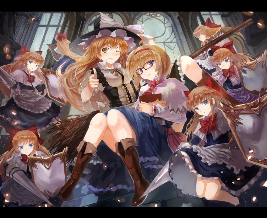 kirisame marisa, alice margatroid, and shanghai doll (touhou) drawn by asuka_shirou