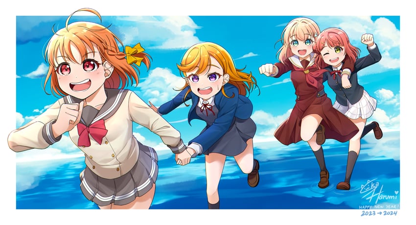 hinoshita kaho, takami chika, uehara ayumu, and shibuya kanon (love live! and 4 more) drawn by ska.harumi