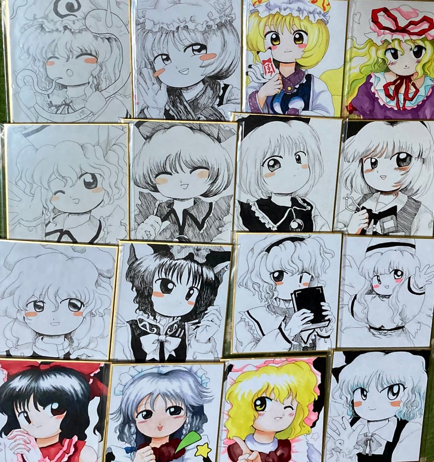 hakurei reimu, kirisame marisa, izayoi sakuya, konpaku youmu, cirno, and 10 more (touhou) drawn by rusuban_(yakumora_n)