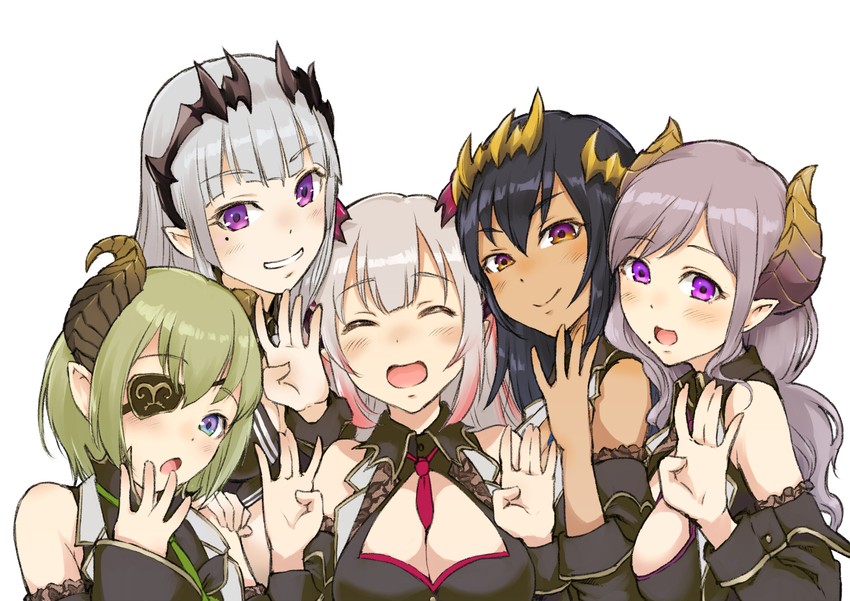 suou patra, saionji mary, sekishiro mico, shimamura charlotte, and sougetsu eli (nanashi inc. and 1 more) drawn by jyaco