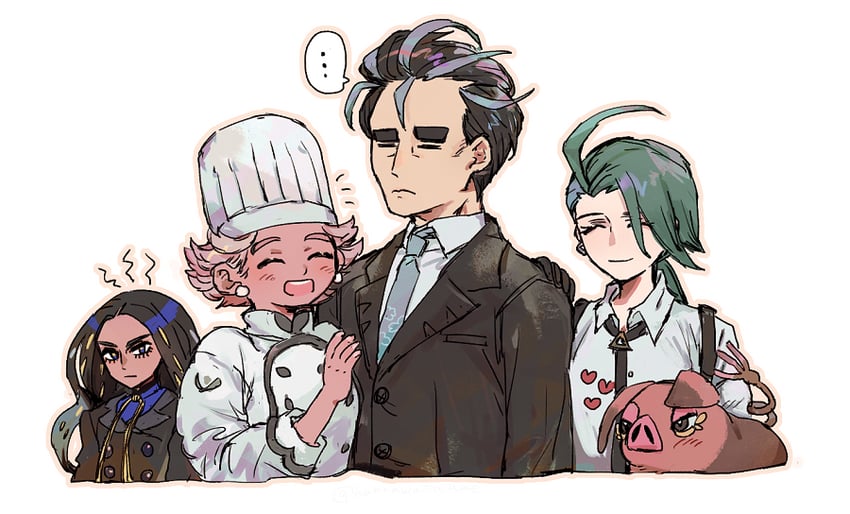 rika, geeta, larry, oinkologne, and cook (pokemon and 1 more) drawn by shourou_kanna