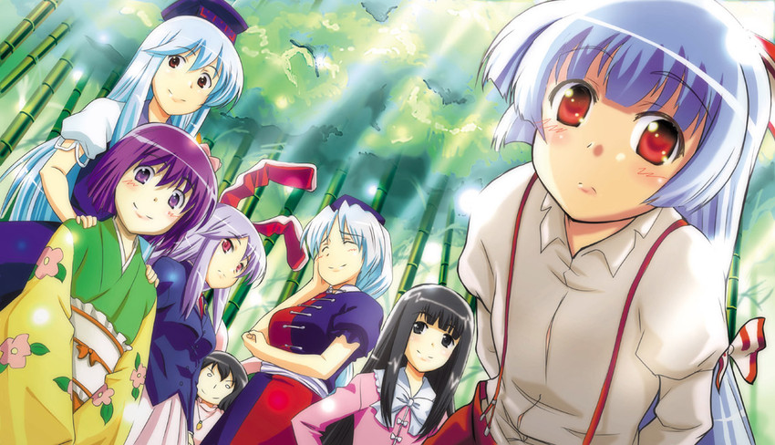 reisen udongein inaba, fujiwara no mokou, kamishirasawa keine, houraisan kaguya, inaba tewi, and 2 more (touhou) drawn by mukai