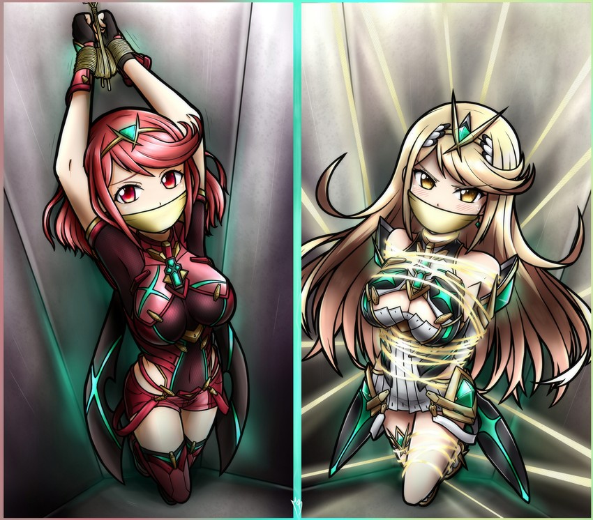 pyra and mythra (xenoblade chronicles and 1 more) drawn by magnolia-baillon