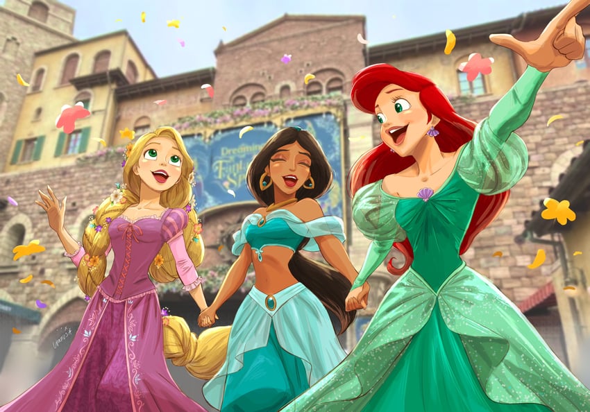 ariel, rapunzel, and jasmine (disney and 3 more) drawn by d74335631