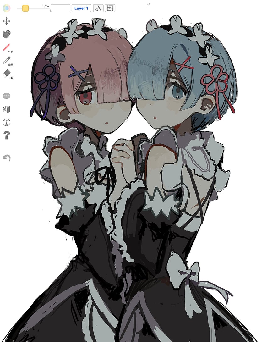 rem and ram (re:zero kara hajimeru isekai seikatsu) drawn by mizunako