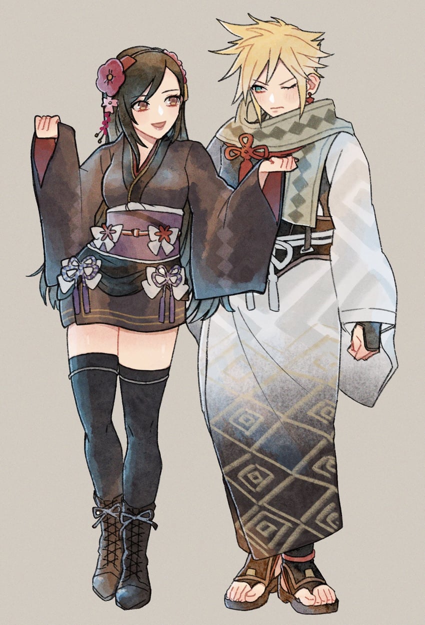 tifa lockhart and cloud strife (final fantasy and 3 more) drawn by rena_s1226