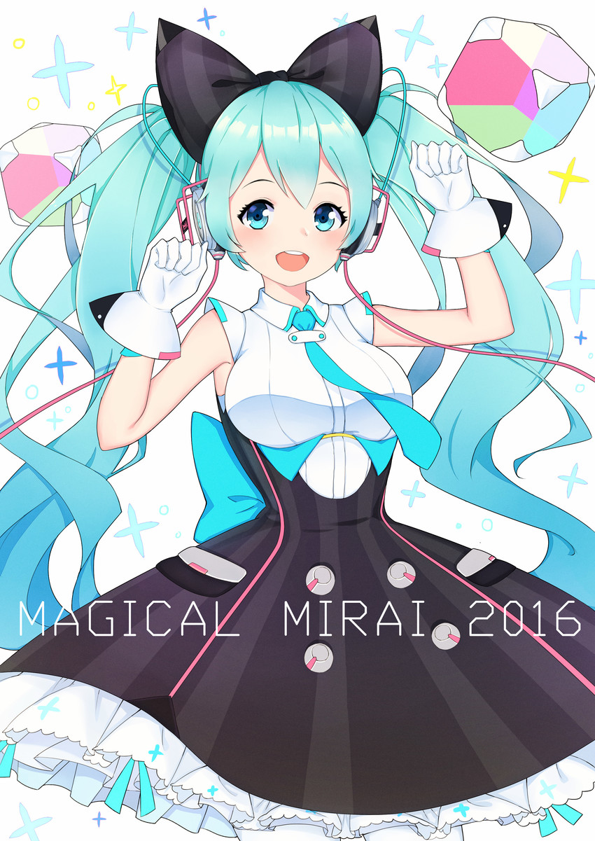 hatsune miku and magical mirai miku (vocaloid and 1 more) drawn by miemieku