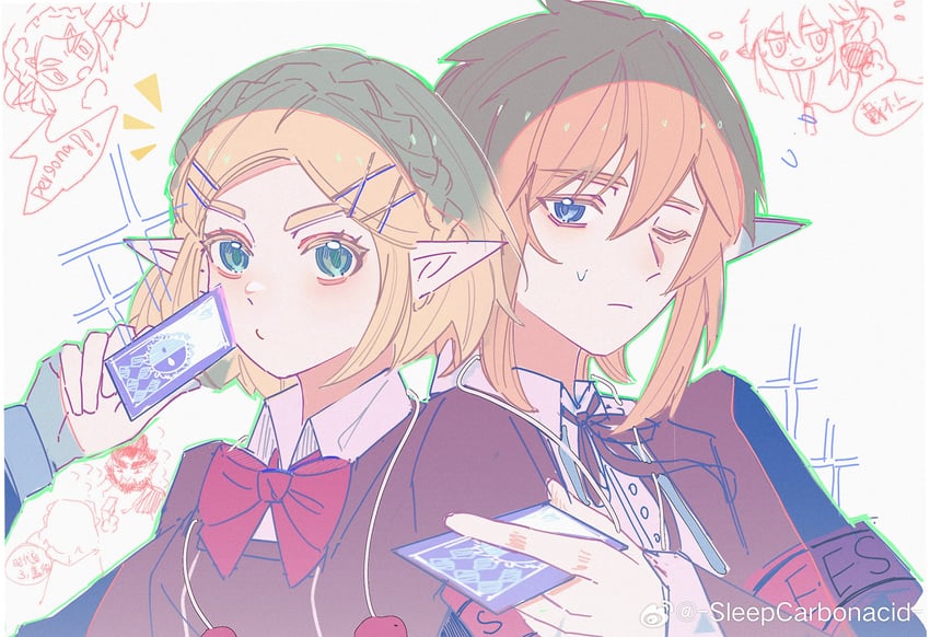 link and princess zelda (persona and 3 more) drawn by carbonacid