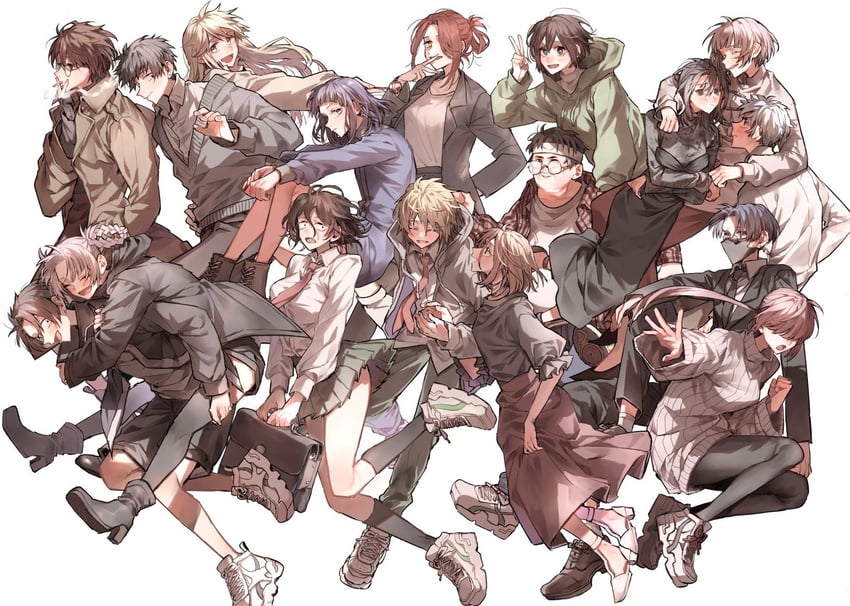 nanakusa nazuna, yamori kou, uguisu anko, asai akira, kohakobe midori, and 12 more (yofukashi no uta) drawn by funa2001