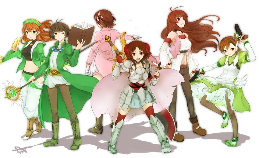amami haruka, futami mami, akizuki ryo, hidaka ai, sakurai yumeko, and 1 more (idolmaster and 1 more) drawn by minatsuki_randoseru