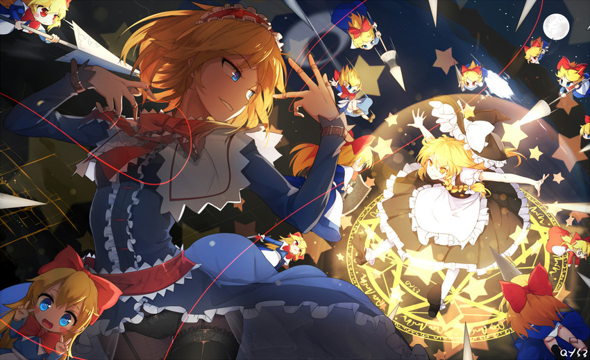 kirisame marisa, alice margatroid, shanghai doll, and hourai doll (touhou) drawn by qys3