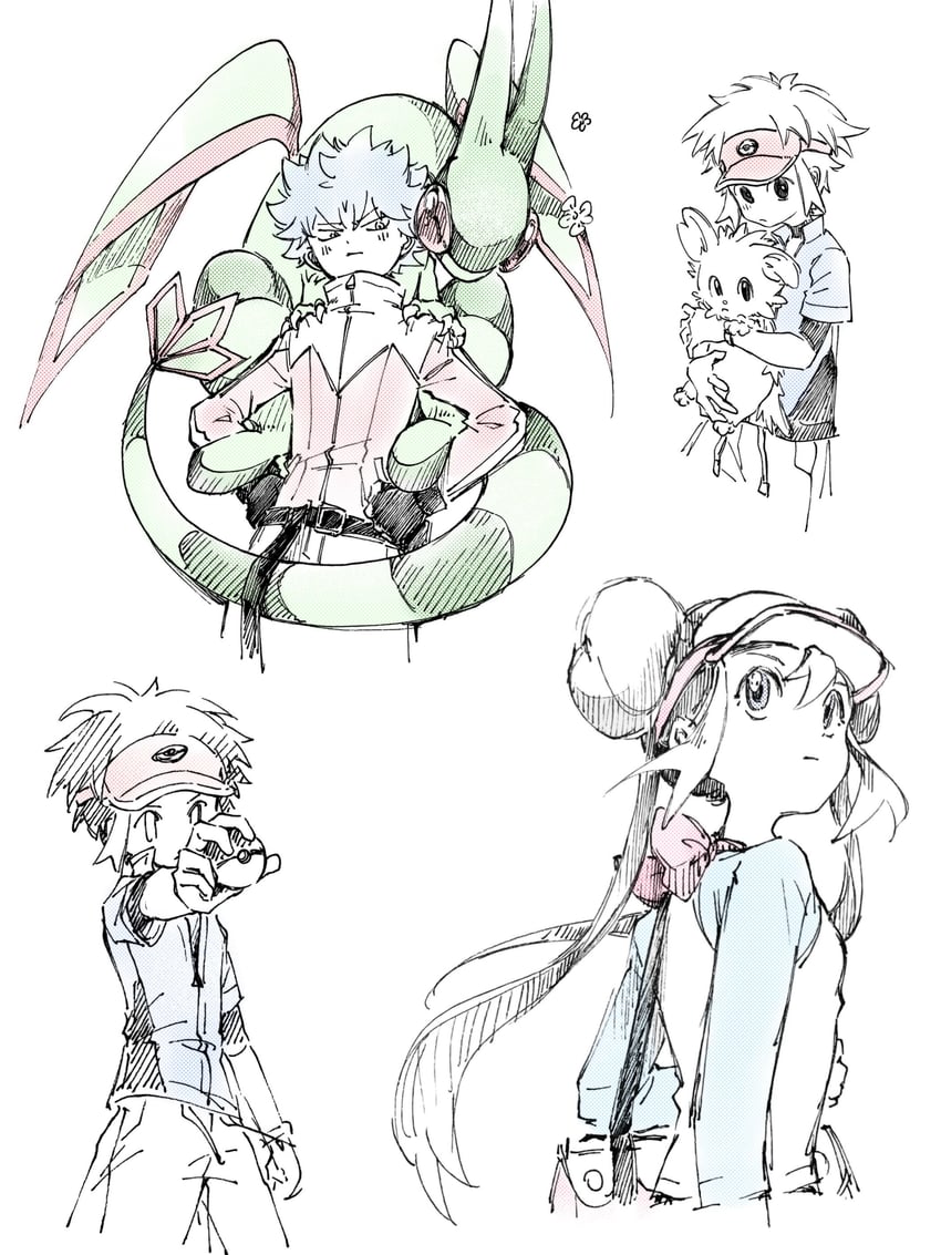 rosa, nate, flygon, hugh, and lillipup (pokemon and 1 more) drawn by tan_carbonnn