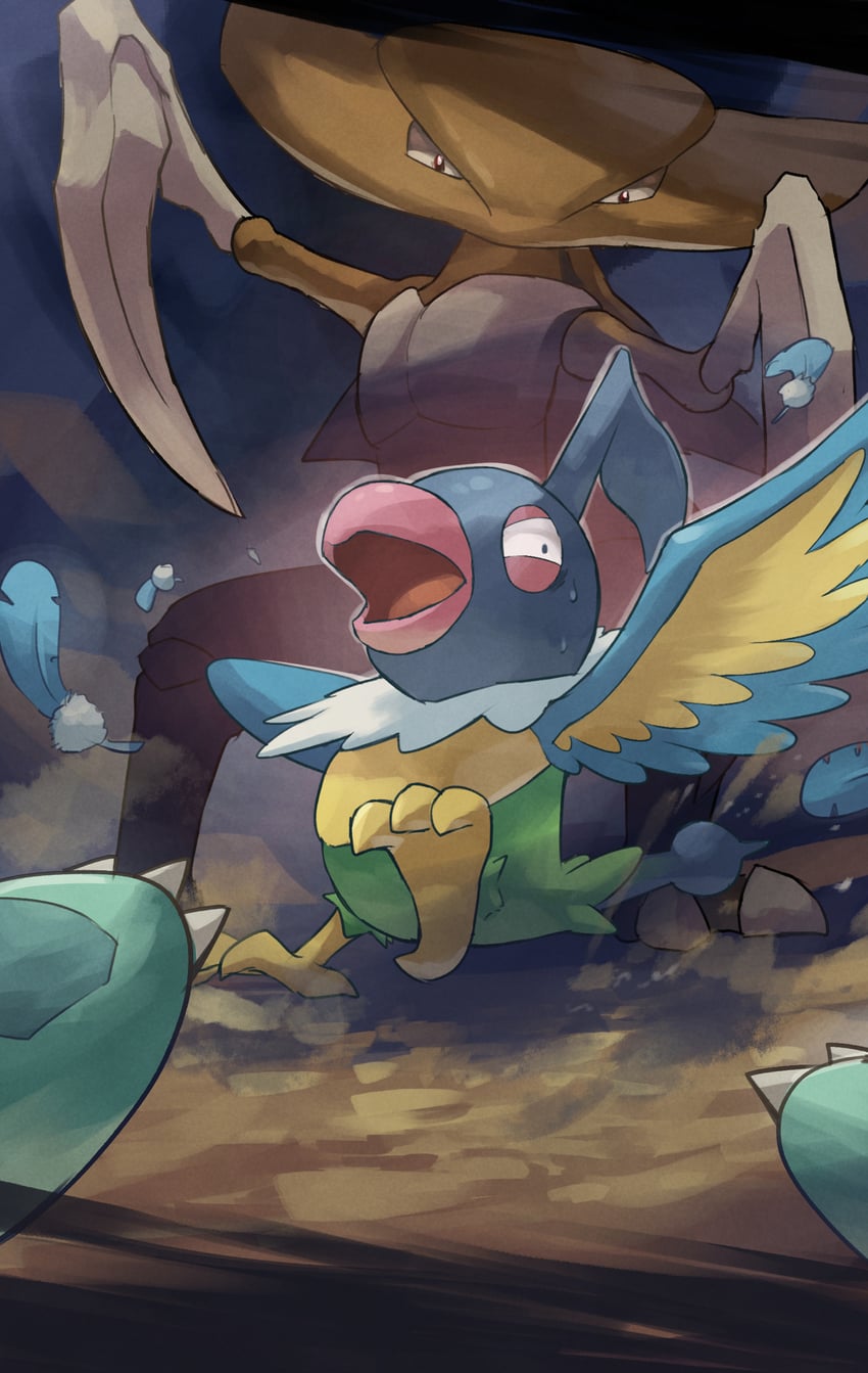 chatot and kabutops (pokemon and 1 more) drawn by yamaori_(hakkentai_pokedan)