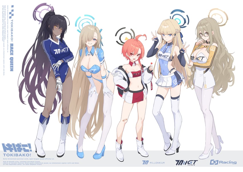 asuna, toki, karin, neru, and akane (blue archive) drawn by dan_(kumadan)