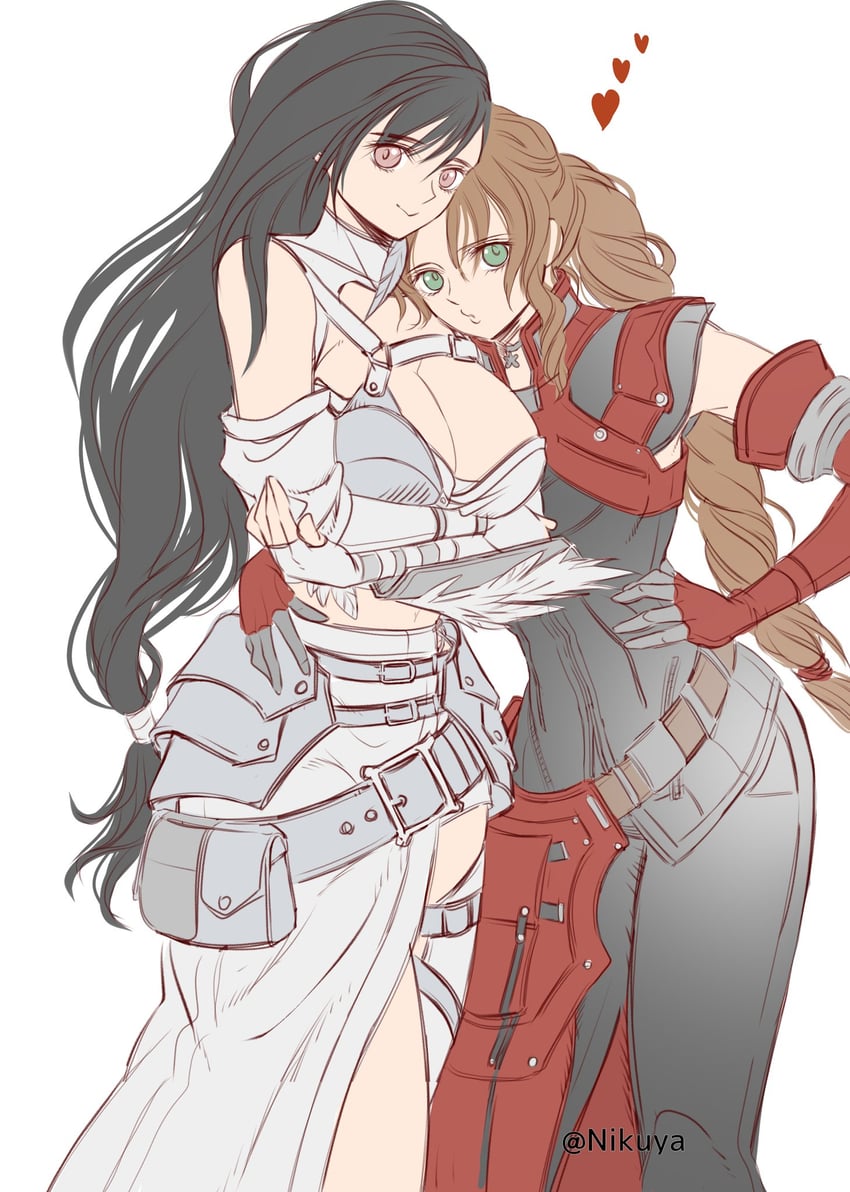 tifa lockhart and aerith gainsborough (final fantasy and 2 more) drawn by nikuya_(nikuya888)