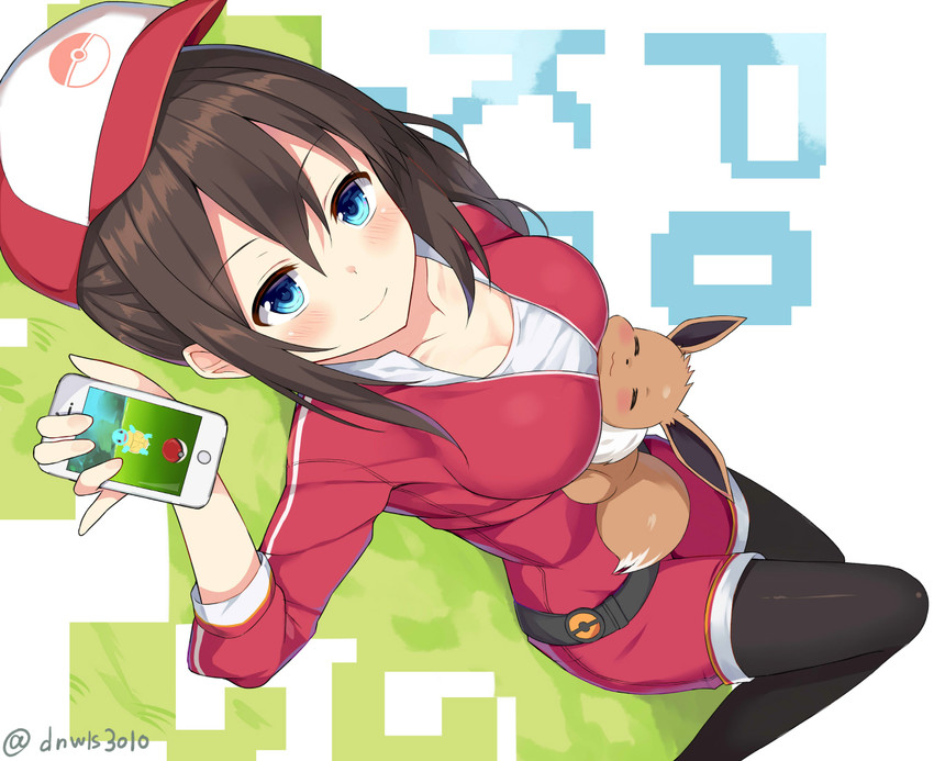 eevee, squirtle, and female protagonist (pokemon and 1 more) drawn by huwari_(dnwls3010)