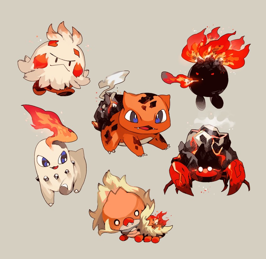 bulbasaur, chikorita, oddish, shroomish, sewaddle, and 1 more (pokemon) drawn by newo_(shinra-p)