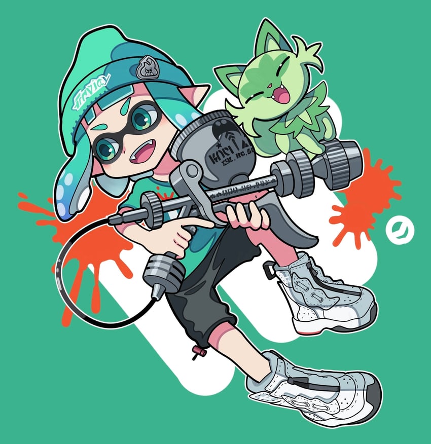 inkling player character, inkling girl, and sprigatito (pokemon and 3 more) drawn by stchame