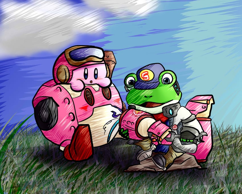 kirby and slippy toad (kirby and 3 more) drawn by japan21