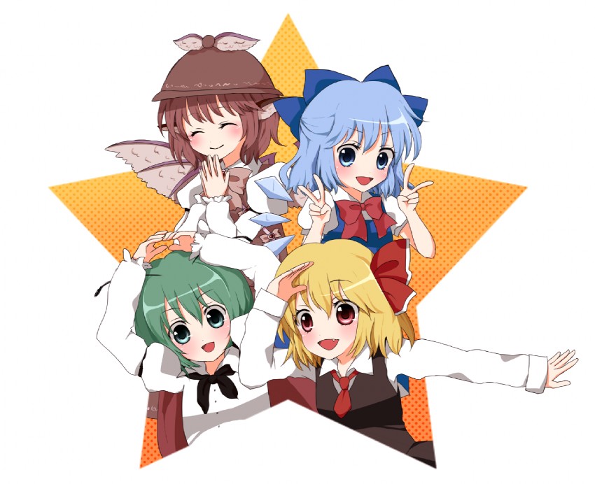 cirno, rumia, mystia lorelei, and wriggle nightbug (touhou) drawn by purin_jiisan