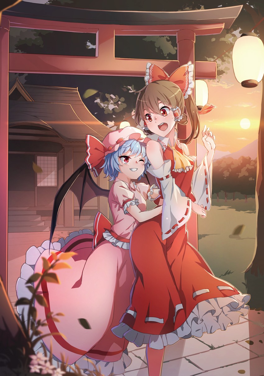 hakurei reimu and remilia scarlet (touhou) drawn by hatohane_(tonnkotubird)