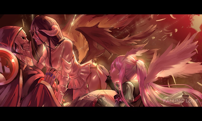 albedo, ainz ooal gown, and shalltear bloodfallen (overlord) drawn by yonoki