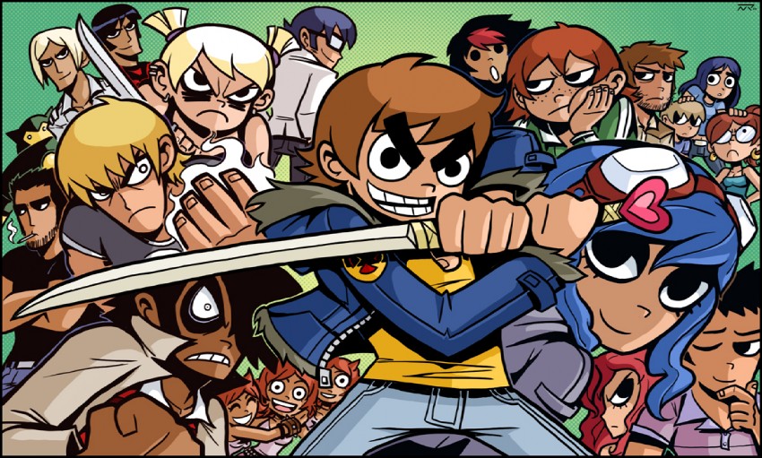lucas lee, scott pilgrim, wallace wells, ramona flowers, kim pine, and 13 more (scott pilgrim) drawn by captainosaka